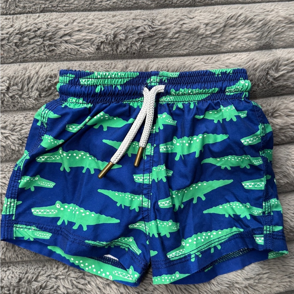 Trotters Swim 6/12M Kids Alligator Print Blue Shorts